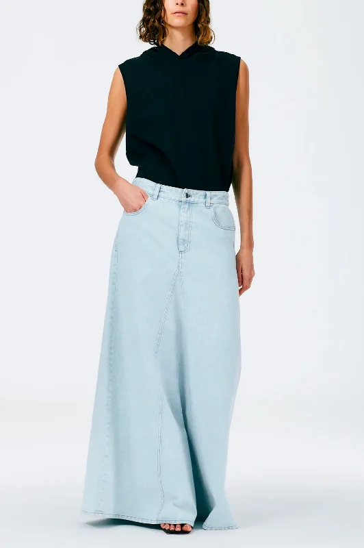 Nostalgic beautyBleached Denim Godet Maxi Skirt