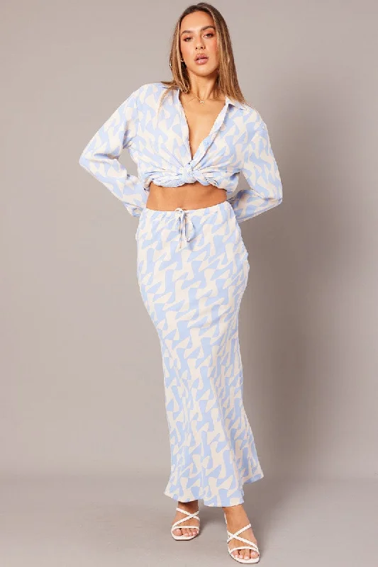 PolishedBlue Abstract Slip Skirt Maxi Drawstring Waist