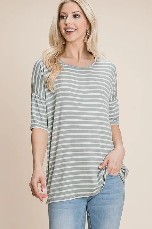 Tropical romanceBOMBOM Striped Round Neck T-Shirt