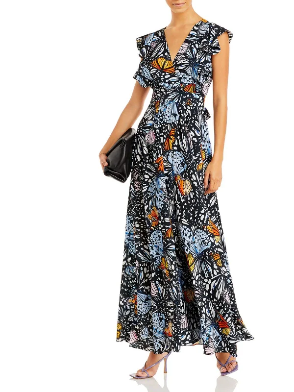 Luxe seductionButterfly Womens Flutter Sleeve Long Maxi Dress