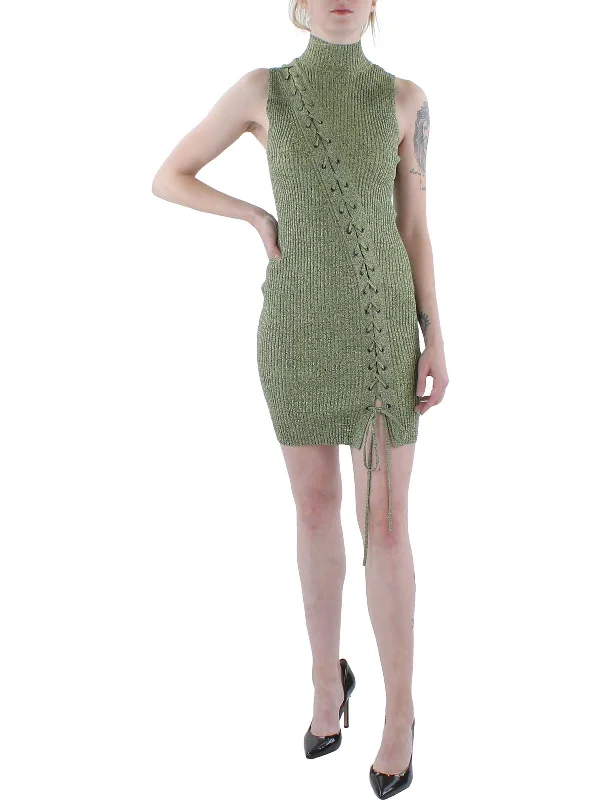 BoldCade Womens Lace-Up Fitted Sweaterdress
