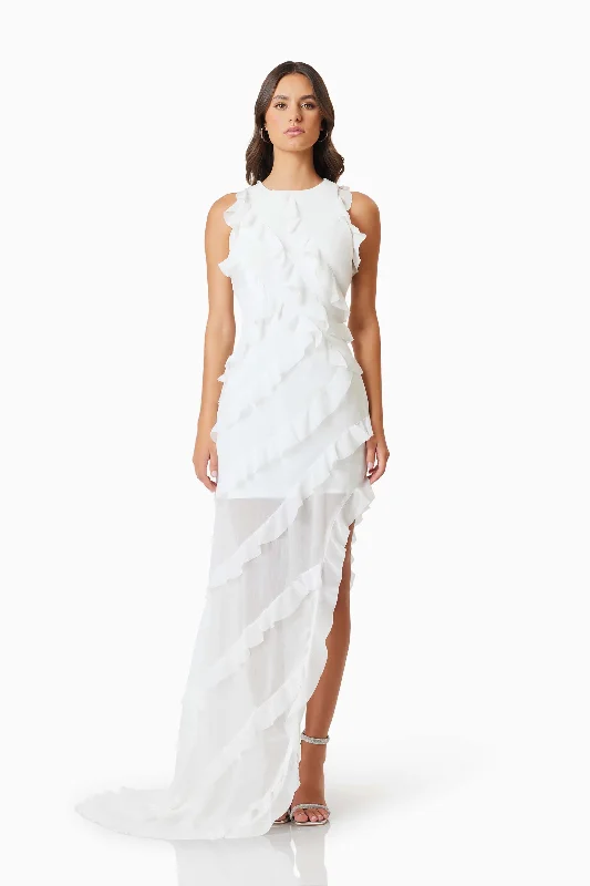 Vintage-inspiredCeleana Textured Sheer Maxi Dress in White