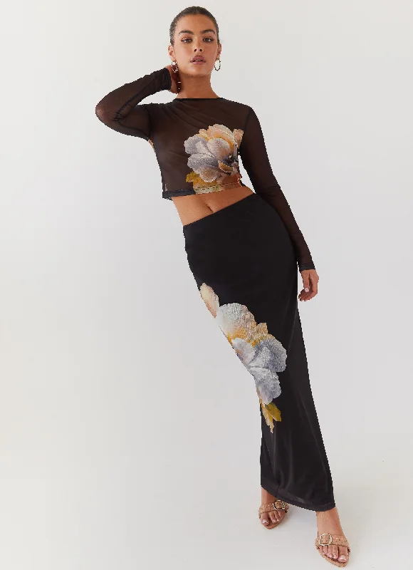 BoldChain Reaction Mesh Maxi Skirt - Black Orchid