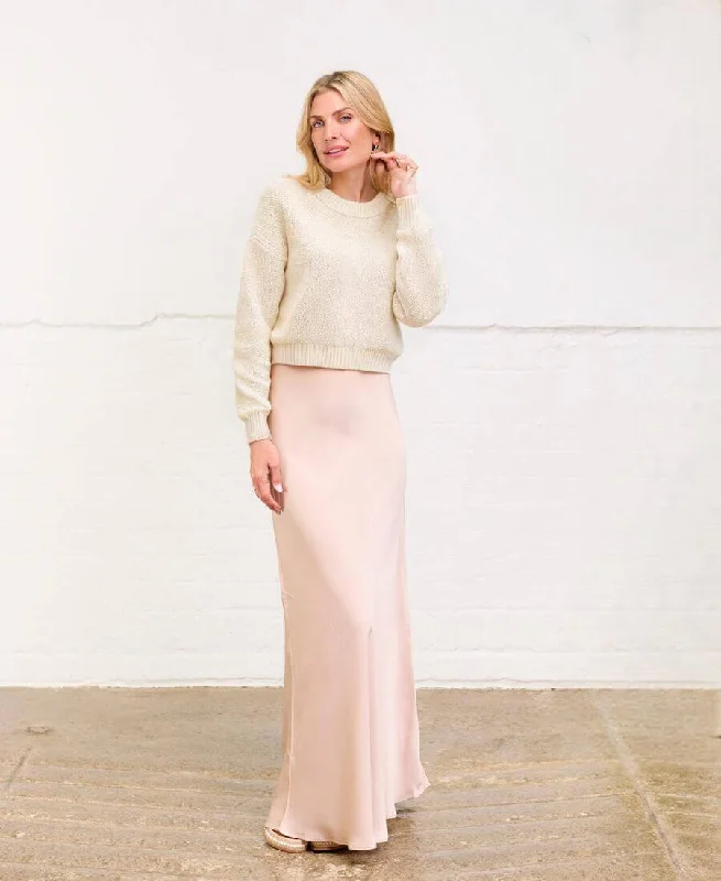 Futuristic-styleChampagne Satin Maxi Slip Skirt