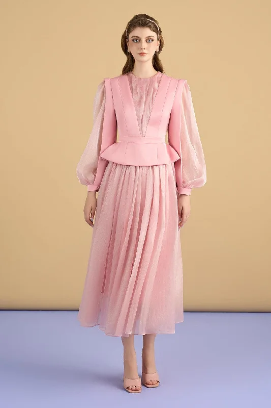 SleekCheyenne Flared Gathered Voile Midi Skirt