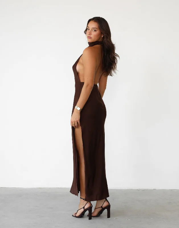 Flower-adornedClara Maxi Dress (Cocoa)