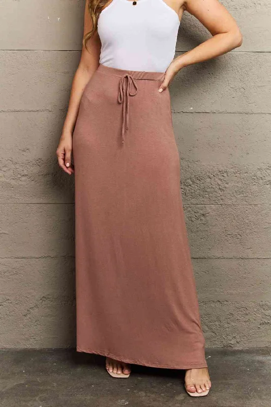StylishCulture Code For The Day Full Size Flare Maxi Skirt in Chocolate