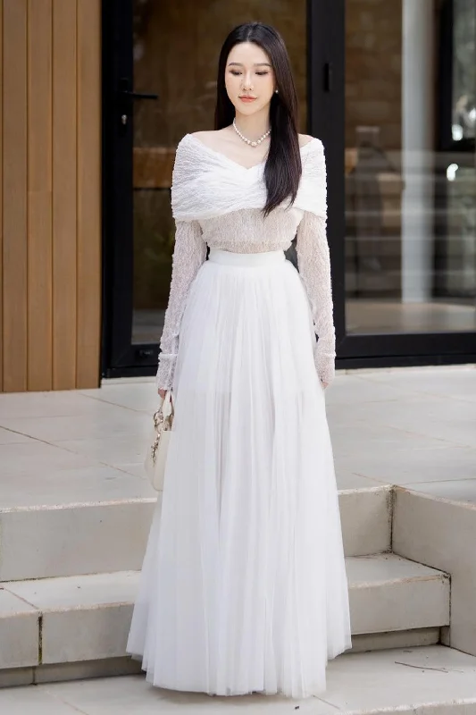 Ultra-stylishDarla Flared High Waist Mesh Silk Maxi Skirt
