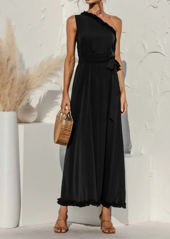 PolishedDate Night One Shoulder Maxi Dress In Black