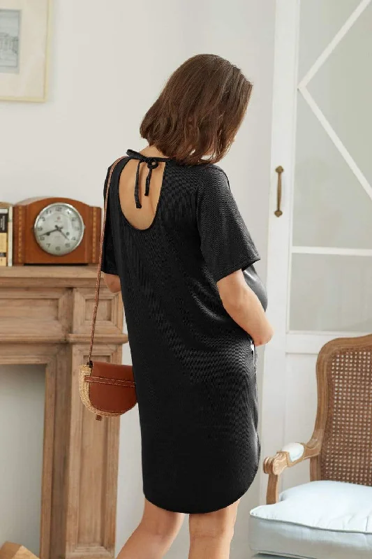 ClassyDestinee Short Sleeve Nursing Dress Black