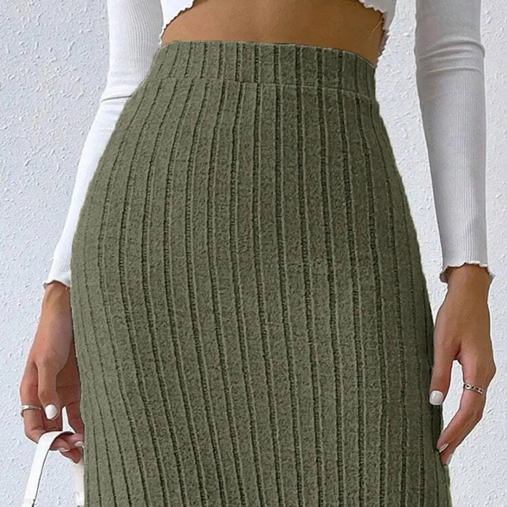 Street-techElegant Maxi Ribbed High Waist Side Slit Slim Skirt