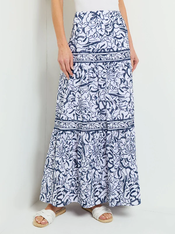 Uncluttered eleganceEmbroidered Floral Cotton Maxi Skirt
