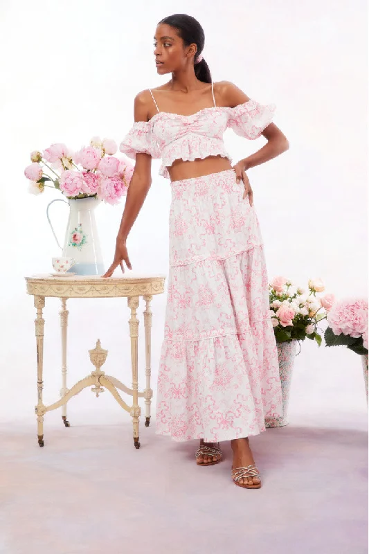 ElegantEvera Bow Print Cotton Maxi Skirt
