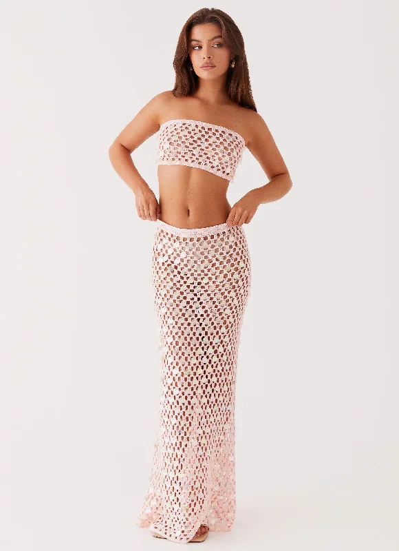 OpulentEvissa Crochet Maxi Skirt - Pink