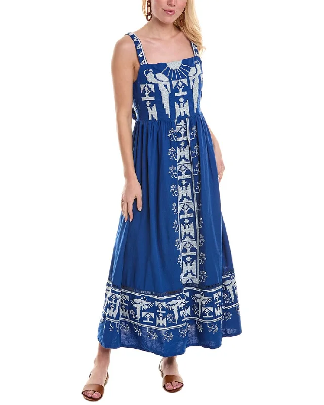 Shimmer & shineFARM Rio Embroidered Linen-Blend Maxi Dress