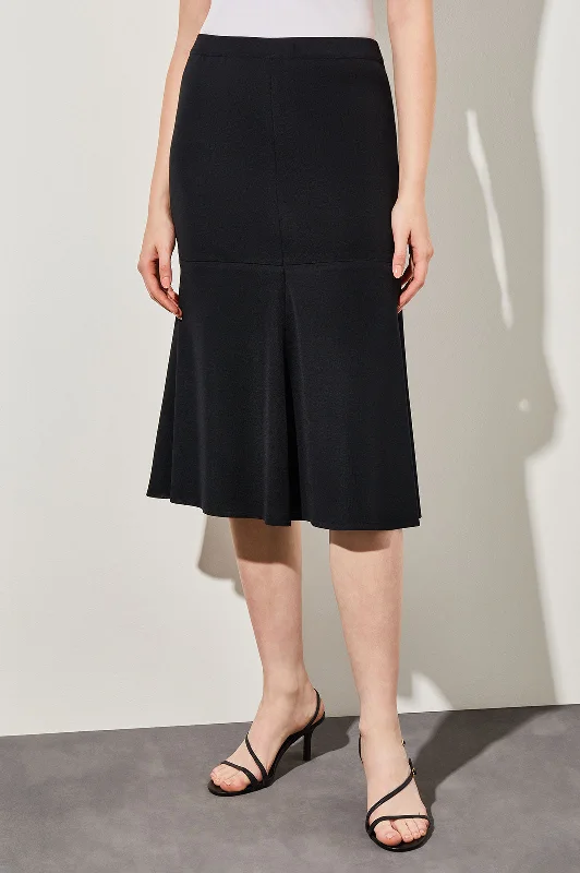 Vintage-inspiredFlared Knit Midi Skirt, Black