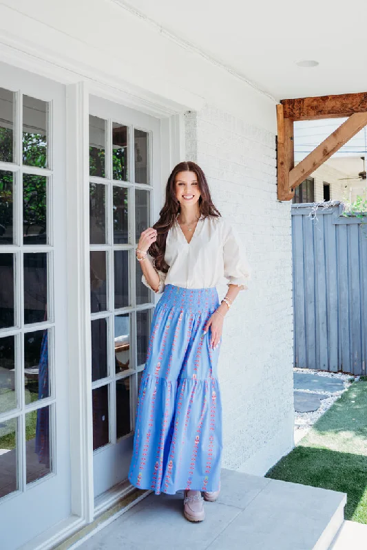 IconicFloral Vine Smock Waist Tier Maxi Skirt