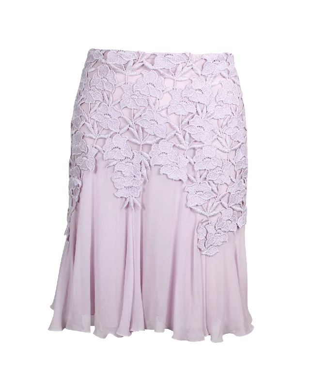 Sporty-glamGiambattista Valli Lace-Trimmed Mini Flared Skirt in Lavender Cotton Silk Polyester