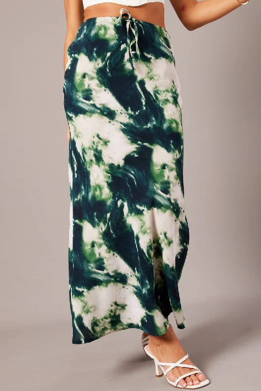 ParisianGreen Abstract Slip Skirt Maxi Drawstring Waist