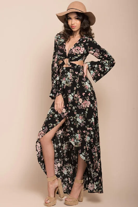 90s-inspiredHavana High Slit Maxi Dress Black