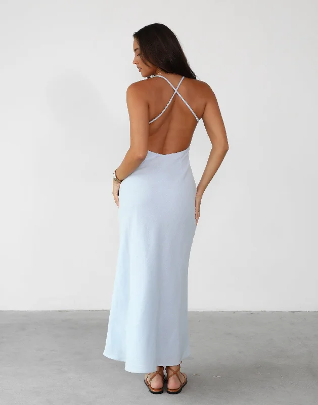 ChicHaylie Linen Maxi Dress (Sky)