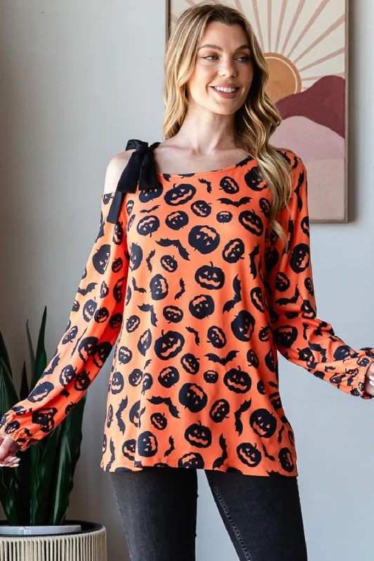 Beachy goddessHeimish Pumpkin Print One Shoulder T-Shirt