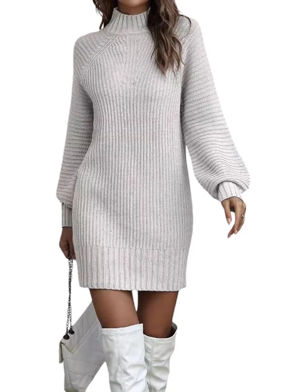 Workwear-inspiredHigh Neck Sweater Dress In Grey