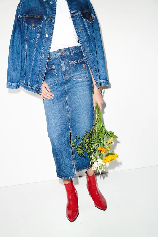 ContemporaryIndigo Denim Split Front Maxi Skirt