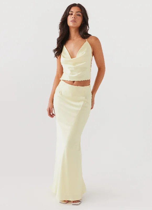 Sunlit beautyIvanna Satin Maxi Skirt - Lemon