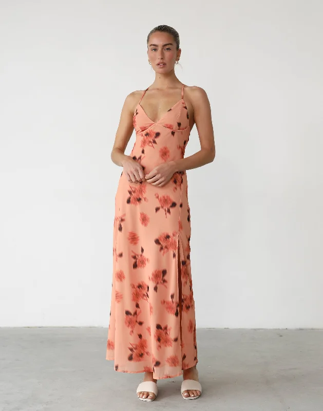90s-inspiredJosefa Maxi Dress (Orange Floral)