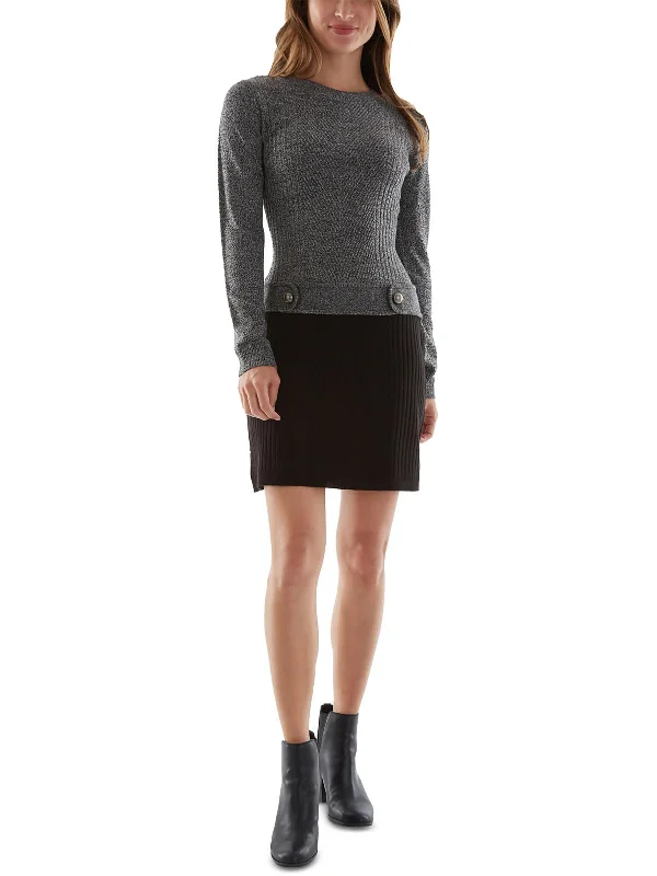 Crisp-cleanJuniors Womens Crewneck Short Sweaterdress