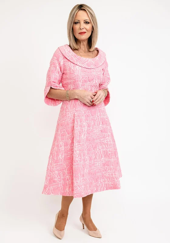 Techwear-inspiredLizabella Cowl Neckline Textured Flared Midi Dress, Hot Pink