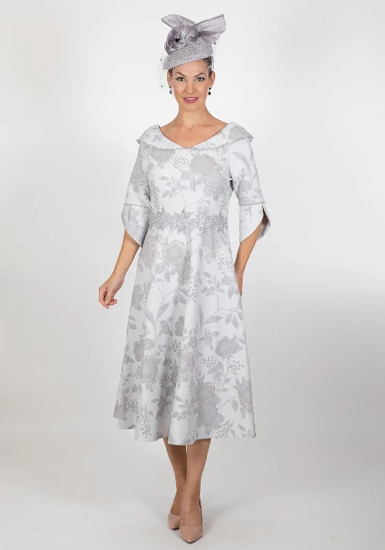 Sporty-luxeLizabella Peony Rose Embossed Flared Midi Dress, Silver