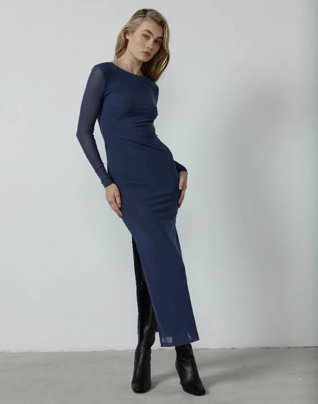 Tailored-eleganceLuna Mesh Maxi Dress (Storm Blue)