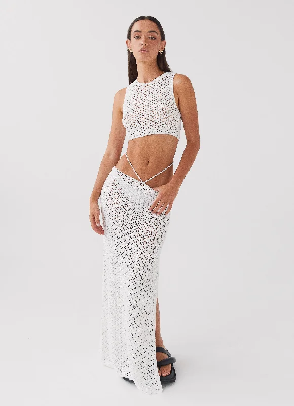 Monochrome-eleganceMabel Bay Crochet Maxi Skirt - White