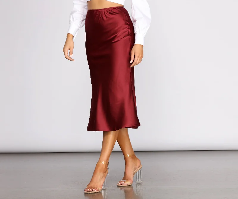 Essential dressingMake Your Move Satin Flare Midi Skirt