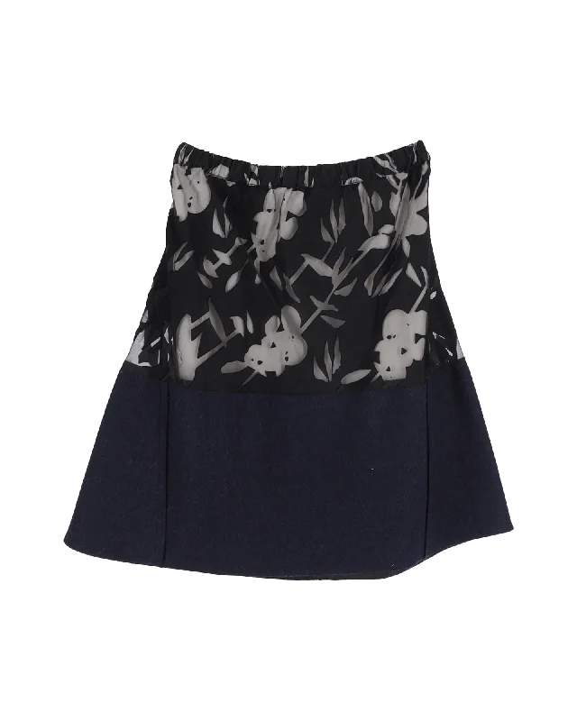 Rocker-inspiredMarni Floral Flared Mini Skirt in Navy Blue Wool