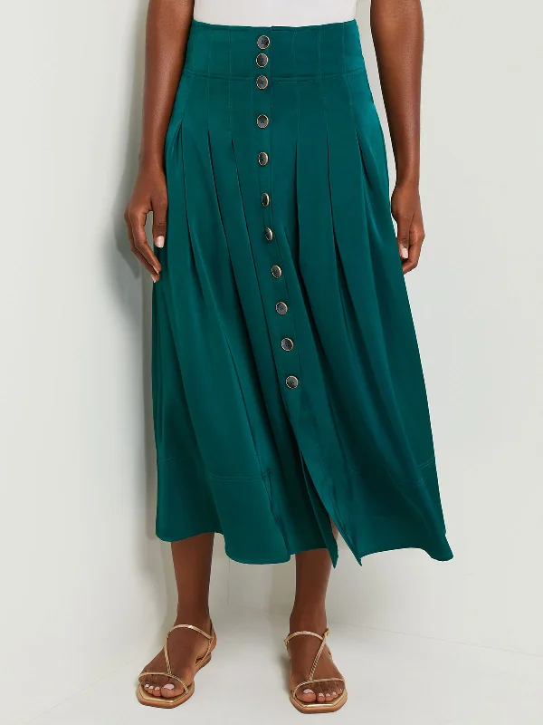 Monochrome-coolMaxi Button Front A-Line Skirt - Pleated Woven