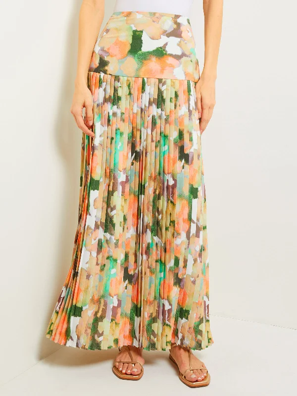 Tempting curvesMaxi Drop Waist Skirt - Pleated Watercolor Woven