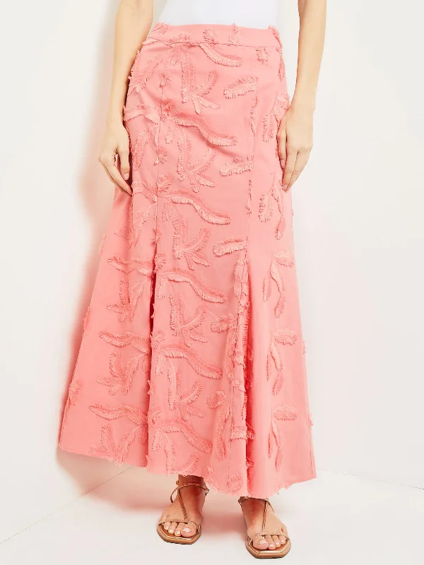 Figure-huggingMaxi Trumpet Skirt - Fringe Applique Cotton