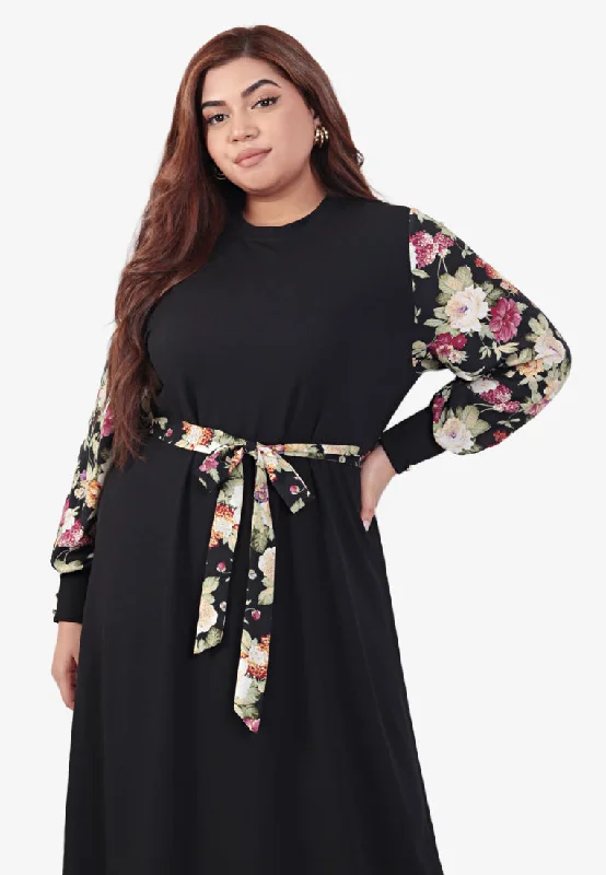 Ocean breeze readyRania Raya Printed Sleeves Ribbed Long Dress - Floral