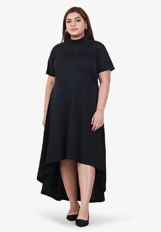 Tropical romanceFiona Asymmetrical Mesh Short Sleeve Dress - Black