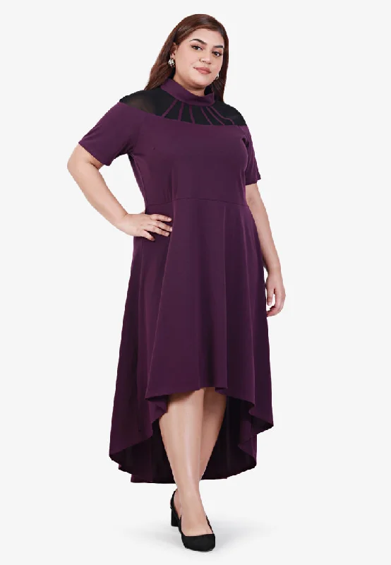 Laid-back luxeFiona Asymmetrical Mesh Short Sleeve Dress - Purple