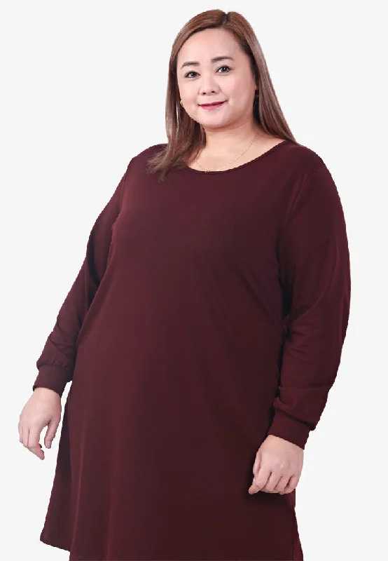 SophisticatedPocca Long Sweater Dress Tee - Burgundy