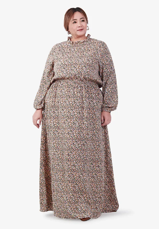 Carefree bohemianDolores Gathered Waist Long Dress - Dark Small Floral