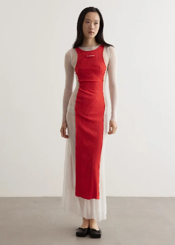 Light & airyMesh Long Dress With Rib