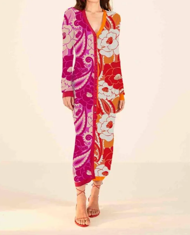 Monochromatic-styleMixed Tropical Groove Cardigan Sweater Dress
