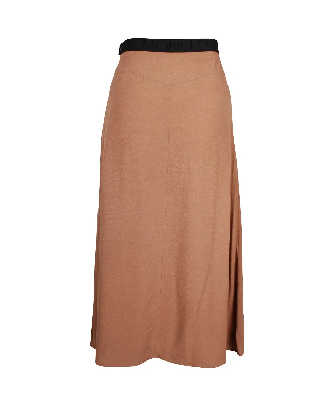 Minimal-streetMoncler Flared A-Line Midi Skirt in Brown Viscose