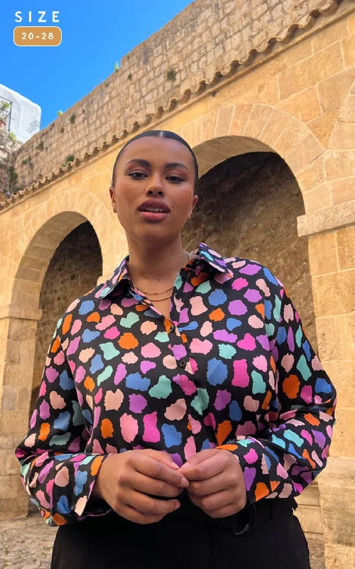 Boho eleganceNevada Satin Shirt In Multi Cloud - Extended Sizing