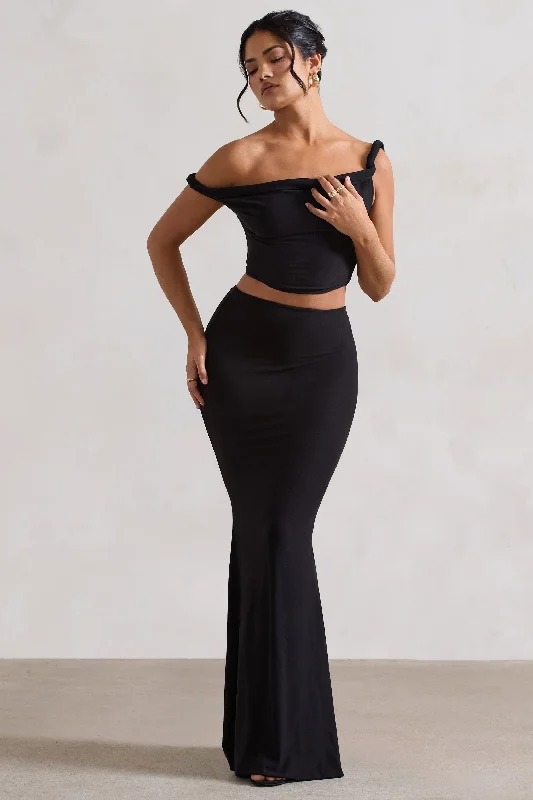 FashionableNeve | Black Gathered Maxi Skirt